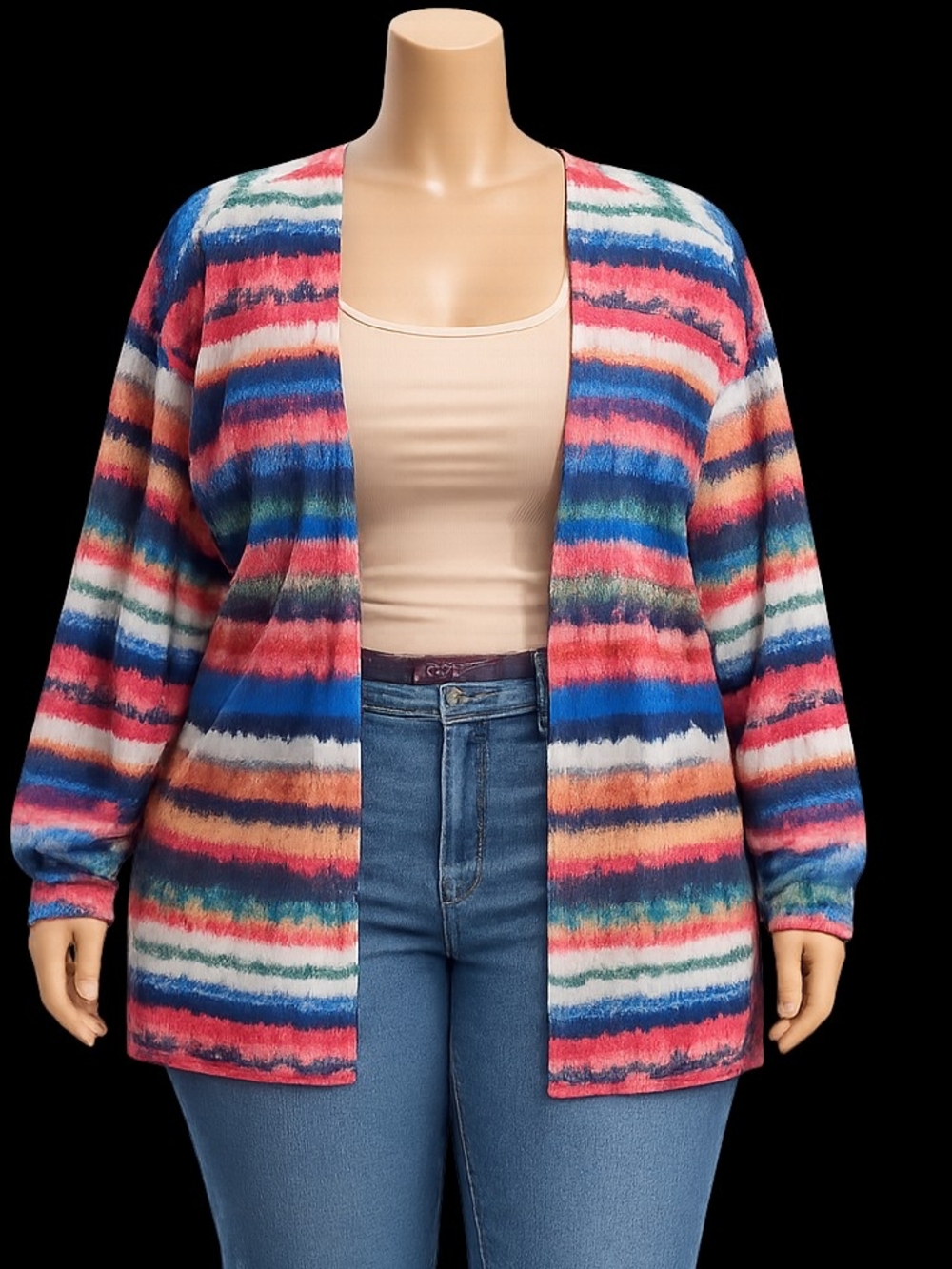 Open-Front Multicolor Stripe Cardigan - Blue & Pink